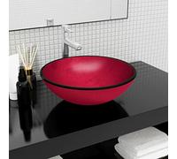 Mangloder - Lavabo in vetro temperato rosso, 42 x 14 cm, per bagno e WC degli ospiti, spessore del vetro 1,2 cm, facile da pulire, per lavandino e sanitari