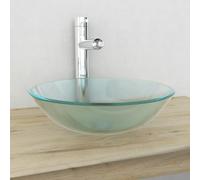 Mangloder - Lavabo in vetro temperato satinato, 42 cm, per bagno, WC degli ospiti, spessore del vetro 1,2 cm, foro di scarico di 4,5 cm, facile da pulire