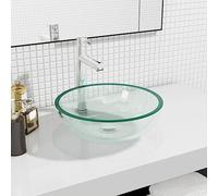Mangloder - Lavabo in vetro temperato trasparente, 35 x 12 cm, lavabo da appoggio per bagno, bagno degli ospiti, lavanderia, sanitario, WC con design moderno e vetro spesso 1,2 cm