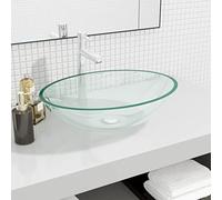 Mangloder - Lavabo in vetro trasparente, 50 x 37 x 14 cm, per lavabo e lavandino, lavabo da appoggio per bagno, WC degli ospiti e WC, elemento sanitario moderno con vetro spesso 1,2 cm