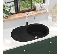 Mangloder - Lavello da cucina in granito, ovale, nero, 770 x 490 mm, con cestello e montaggio reversibile, per lavello da incasso, materiale durevole, resistente al calore fino a 280 °C
