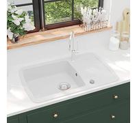 Mangloder - Lavello singolo in granito, bianco, 78 x 50 cm, con guarnizione in silicone, per cucine da incasso, materiale durevole, cestello incluso, montaggio reversibile, antigraffio, resistente al