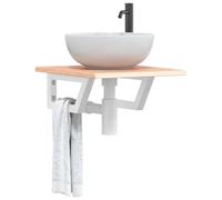 Mangloder - Mensola per lavabo con supporto in acciaio e legno di rovere massiccio, 40 x 50 cm, montaggio a parete, per bagno, spazio e ordine con portasciugamani a forma trapezoidale e design robusto