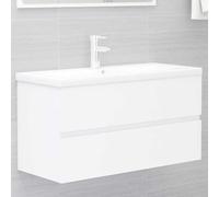 Mangloder - Mobile sottolavabo con lavabo da incasso, in legno, 90 x 38,5 x 45 cm, con cassetto e porta, incluso lavabo in ceramica, rubinetto, spazio per bagno e WC degli ospiti