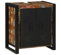 Mangloder - Mobile sottolavabo marrone in legno massiccio riciclato con 2 ante e mensole, 55 x 35 x 60 cm, moderno spazio per mobili da bagno e lavandino