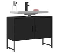 Mangloder - Mobile sottolavabo nero in legno e acciaio verniciato a polvere, 80 x 33 x 60 cm, con spazio e apertura per sifone, per mobili da bagno, montaggio a parete, mensola e ordine in bagno