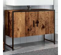 Mangloder - Mobile sottolavello effetto legno anticato, 80 x 33 x 60 cm, con spazio per riporre oggetti e gambe in metallo, per mobili da bagno, montaggio a parete, apertura per sifone