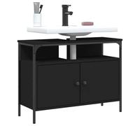 Mangloder - Mobile sottolavello nero in legno e acciaio, 80 x 30 x 60 cm, con spazio e apertura per sifone, per mobili da bagno e lavabo, montaggio a parete salvaspazio per ordine e ripiano