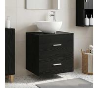 Mangloder - Mobiletto per lavabo da parete, in legno di rovere nero, 49,5 x 35 x 63 cm, con 2 cassetti e maniglie argentate, per mobili da bagno, spazio e ordine