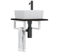 Mangloder - Piano lavabo in legno di rovere massiccio con supporto in acciaio, 40 x 50 cm, per bagno, montaggio a parete, ripiano e spazio per riporre oggetti per lavandino, cosmetici e asciugamani