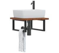 Mangloder - Piano lavabo in legno di rovere massiccio con supporto in acciaio, 50 x 50 cm, montaggio a parete, per bagno, salvaspazio, con ripiano e portasciugamani