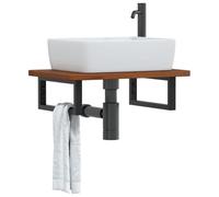 Mangloder - Piano lavabo in rovere massiccio con supporto in acciaio, 60 x 40 x 2,5 cm, montaggio a parete per mobili da bagno, ripiano salvaspazio e portasciugamani