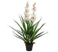 Mangloder - Pianta artificiale di orchidea Cymbidium con vaso, 100 cm, verde, pianta artificiale come pianta da interni, pianta in vaso per ufficio, balcone, giardino, interni ed esterni, decorativa