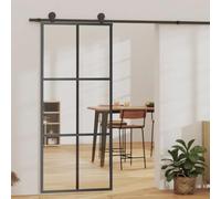 Mangloder - Porta scorrevole con ferramenta in vetro temperato e alluminio, 90 x 205 cm, trasparente, 5 mm, con fermo morbido e binario, per camera, appartamento, cucina, corridoio