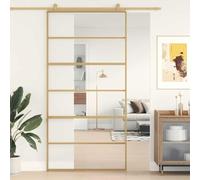 Mangloder - Porta scorrevole dorata, in vetro ESG trasparente, in alluminio, 102,5 x 205 cm, porta interna con sicurezza, isolamento acustico, isolamento termico e blocco per casa, nuova edilizia