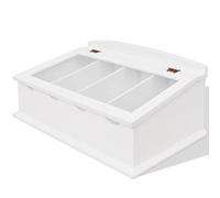 Mangloder Portaposate in MDF bianco in stile barocco con coperchio in vetro e 4 scomparti, cassetto per cucina, organizer per coltelli, cucchiai, forchette, gioielli