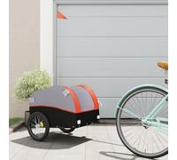 Mangloder Rimorchio Bicicletta Nero Arancione 30kg Ferro con Bandiera di Sicurezza e Timone Ideale per Trasporto Bagagli Piante Utensili Durevole Robusto Pieghevole per Famiglia Campeggio Escursioni