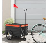 Mangloder Rimorchio Bicicletta Nero Arancione 30kg Ferro con Timone Bandiera di Sicurezza Pieghevole per Trasporto Campeggio Famiglia Cani Bagagli Bambini Design Robusto Durevole Facile Attacco