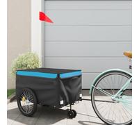 Mangloder Rimorchio per Bicicletta Nero Blu 30kg Ferro Robusto Durevole per Bagagli Bambini Cani Trasporto Campeggio Escursione Famiglia con Timone Cintura di Sicurezza e Parapioggia