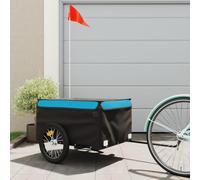 Mangloder - Rimorchio per bicicletta nero e blu, 45 kg, in ferro con timone, bandiera di sicurezza e design robusto, per trasporto, shopping, campeggio e gite in famiglia