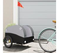 Mangloder Rimorchio per bicicletta nero grigio 45 kg ferro con timone bandiera di sicurezza per trasporto, campeggio, shopping, famiglia, cane e bagagli, pieghevole, robusto, durevole, per bambini