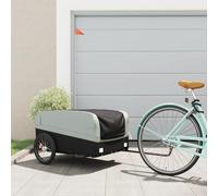 Mangloder Rimorchio per bicicletta nero grigio 45 kg ferro, robusto rimorchio di trasporto con timone, bandiera di sicurezza, pieghevole, per famiglia, campeggio, shopping, escursioni, bagagli e