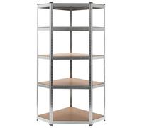 Mangloder - Scaffale angolare con 5 ripiani, in acciaio e legno, resistente, per officina, cantina, garage, magazzino, stoccaggio flessibile, alta