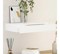 Mangloder - Scaffale da parete con cassetto in MDF, bianco, 48 x 25 x 8 cm, sospeso, con sistema di montaggio invisibile, salvaspazio, per soggiorno, cucina, ufficio, conservazione moderna e