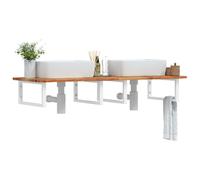Mangloder - Scaffale per lavandino, montaggio a parete, in acciaio e legno di acacia massiccio, 120 x 50 cm, salvaspazio, con 4 supporti, versatile, per bagno, lavandino, conservazione di cosmetici e