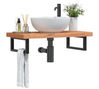Mangloder - Scaffale per lavandino, montaggio a parete, in acciaio e legno massello di faggio, 80 x 40 cm, con supporto nero, salvaspazio per bagno, mobile da bagno e portasciugamani