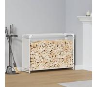Mangloder Scaffale per legna da ardere, bianco, in acciaio laminato a freddo, 90 x 28 x 65 cm, per camino e stufa, portata 100 kg, conservazione ed asciugatura della legna da ardere in soggiorno