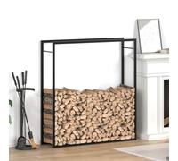 Mangloder Scaffale per legna da ardere, nero opaco, in acciaio, 110 x 28 x 116 cm, con supporto da parete per stufa a legna, giardino, cantina, terrazza e conservazione ordinata