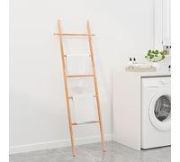 Mangloder Scaletta portasciugamani 170 cm in legno massello di noce, scala telescopica multifunzionale pieghevole, regolabile in altezza, antiscivolo, ideale per bagno, camera da letto, lavanderia