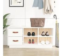 Mangloder - Scarpiera bianca in legno di pino massiccio, 100 x 34 x 45 cm, con 2 cassetti e 4 scomparti, per corridoio, ingresso, pratico contenitore, panca e ripiano per scarpe e guardaroba