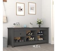 Mangloder Scarpiera grigia in legno di pino massiccio, 110 x 38 x 45,5 cm, con 1 cassetto e 5 scomparti, per corridoio, camera da letto, spazio chiuso per riporre le scarpe e l'ordine