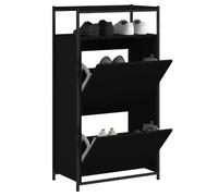 Mangloder Scarpiera in legno nero, 60 x 34 x 112 cm, salvaspazio, con 2 alette e ripiano, per corridoio, ingresso, per riporre in ordine scarpe e scarpe da ginnastica