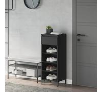 Mangloder Scarpiera nera in legno con piedini in metallo, 40 x 36 x 105 cm, cassettiera con cassetto e 3 scomparti, per corridoio, camera da letto, salvaspazio e sistema di organizzazione per scarpe