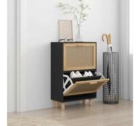 Mangloder Scarpiera nera in legno con rattan naturale, 52 x 25 x 80 cm, scarpiera inclinabile per corridoio, corridoio, camera da letto, salvaspazio, spazio chiuso