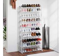 Mangloder Scarpiera per 40 paia di scarpe, bianca, con 10 ripiani, altezza 140 cm, salvaspazio e impilabile, ideale per corridoio, corridoio, camera da letto, per organizzare sneaker, stivali e