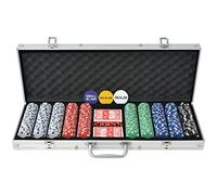 Mangloder - Set da poker con 500 fiches, valigetta in alluminio per tornei e giochi di società, include carte, dadi, bottone dealer per Texas, Holdem, Blackjack, Roulette