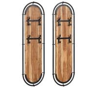 Mangloder - Set di 2 appendiabiti da parete in legno di acacia massiccio con 4 ganci in ferro, 34 x 110 cm, per corridoio, corridoio, camera da letto, bagno e ufficio, salvaspazio, per giacche, borse