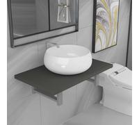 Mangloder Set di 2 mobili da bagno in ceramica grigia con mensola da parete e lavabo rotondo, in legno e struttura in metallo, 60 x 40 x 16,3 cm, salvaspazio, montaggio a parete, per bagno e WC degli