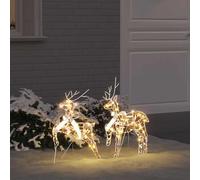 Mangloder - Set di 2 renne a LED con 40 LED, bianco caldo, PET, 44 x 18 x 65,5 cm e 44 x 18 x 58,5 cm, USB, per interni ed esterni protetti, decorazione natalizia con look vintage