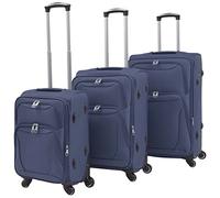 Mangloder - Set di 3 trolley per bagaglio morbido, con giunti espandibili, in poliestere leggero, ruote a 360 gradi, maniglie telescopiche, serrature robuste, Blu mare, 1, Trolley rigido con ruote