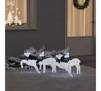 Mangloder - Set di 4 renne a LED argentate in tessuto, 45 x 19 x 65 cm, alimentate tramite USB, ghirlande luminose decorative per interni ed esterni protetti, decorazione natalizia in stile art déco