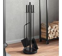 Mangloder Set di 5 posate per camino in acciaio nero, 18 x 66 cm, con supporto per camino, forno, attizzatoio, scopa, paletta e pinza, per soggiorno, giardino, braciere