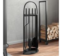 Mangloder Set di 5 posate per camino in acciaio, supporto nero 23 x 15 x 66 cm, attizzatoio, pinza, paletta per cenere, scopa per camino, stufa a legna, stufa a piastrelle, braciere e barbecue