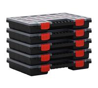 Mangloder - Set di 5 scatole assortite in polipropilene, 34,5 x 25 x 5 cm, organizer per attrezzi con scomparti regolabili, per garage, officina, cantina e cantiere, pratica soluzione di conservazione