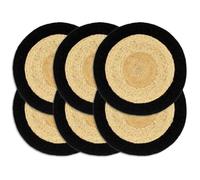 Mangloder - Set di 6 tovagliette in iuta e cotone, antiscivolo, resistenti al calore, facili da pulire, per tavolo da pranzo, cucina, giardino, colore nero naturale, 38 cm