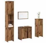 Mangloder - Set di mobili da bagno, 4 pezzi, effetto legno anticato, con mobiletto sottolavabo, armadietto a specchio, armadietto alto, salvaspazio, sospeso, con molto spazio per il bagno